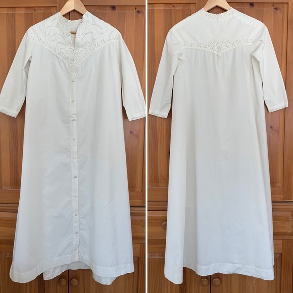 Edwardian White Cotton button up dress Embroidered - Picture 8 of 16